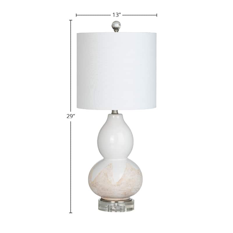 Ceramic and Crystal 31" Table Lamp with Linen Drum Shade, White - 13" x 13" x 31"
