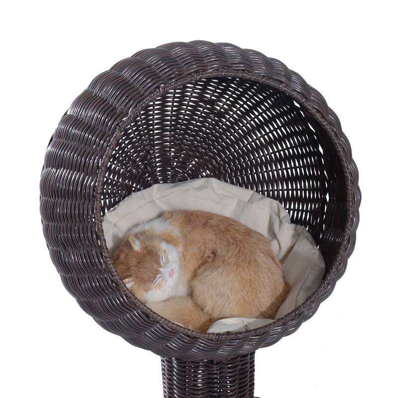 Pawhut Hooded Rattan Wicker Elevated Cat Bed