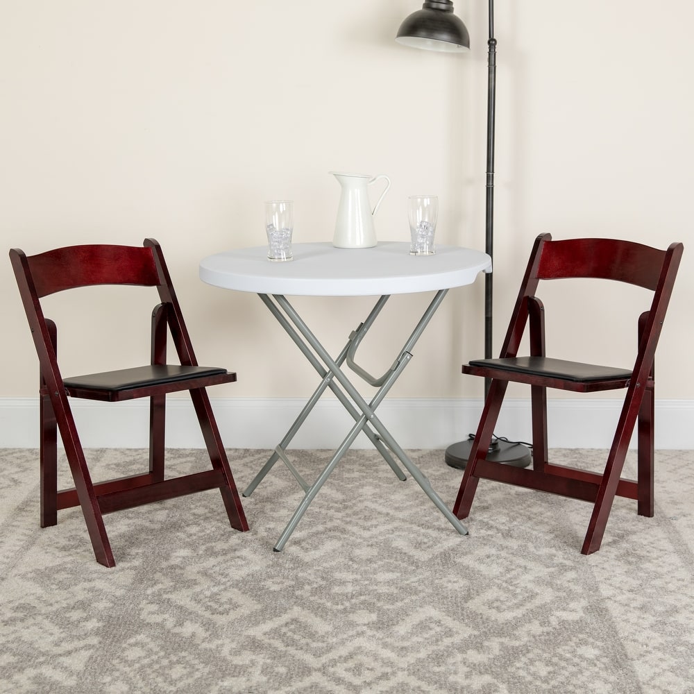 Wood Folding Chair with Vinyl Padded Seat (Set of 2)