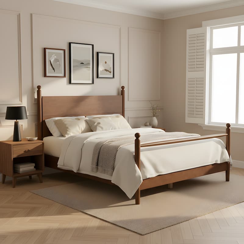 Christopher Knight Home Eldric Solid Poplar and Plywood Bed Frame with Headboard - Walnut Brown - Queen