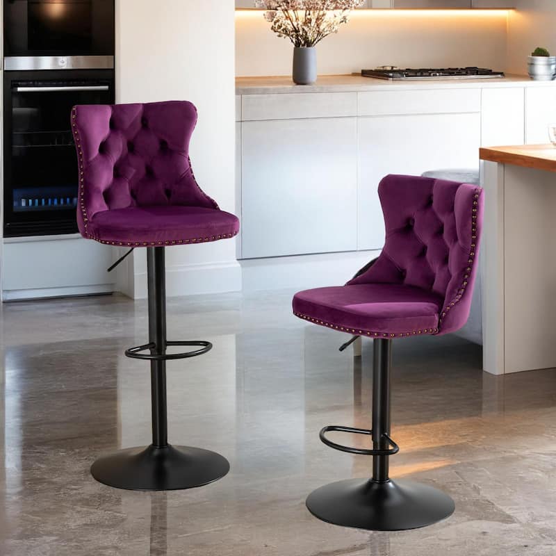 Swivel Velvet Barstools Adjusatble Seat Height from 25-33 Inch,17.7inch base,Upholstered Bar Stools with Tufted Backs