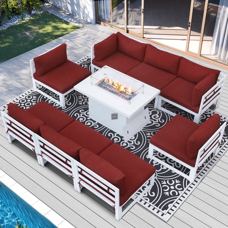 FINCATI Luxury 9-piece Oversized Aluminum Patio Furniture Set with 43'' Fire Pit Table for Outdoors