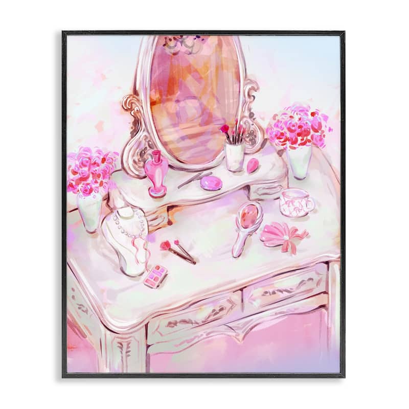 Stupell Pastel Pink Vanity View Framed Giclee Art Design By Ziwei Li - 11 x 14 - Black