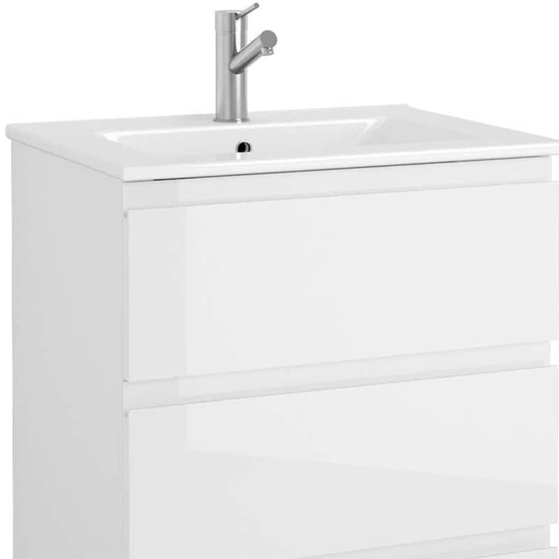 HomeRoots 24" White Wood Freestanding Bathroom Vanity With White Sink And Three Drawers - 24.00 in. x 39.06 in. x 18.10 in.