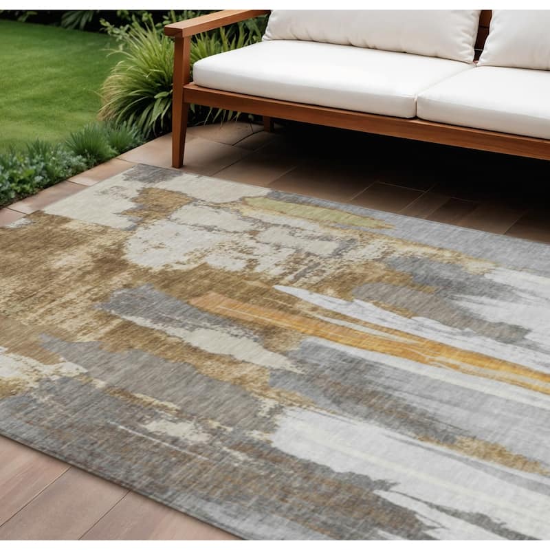 HomeRoots Abstract Transitional Rectangle Outdoor Rug - 8' X 10'