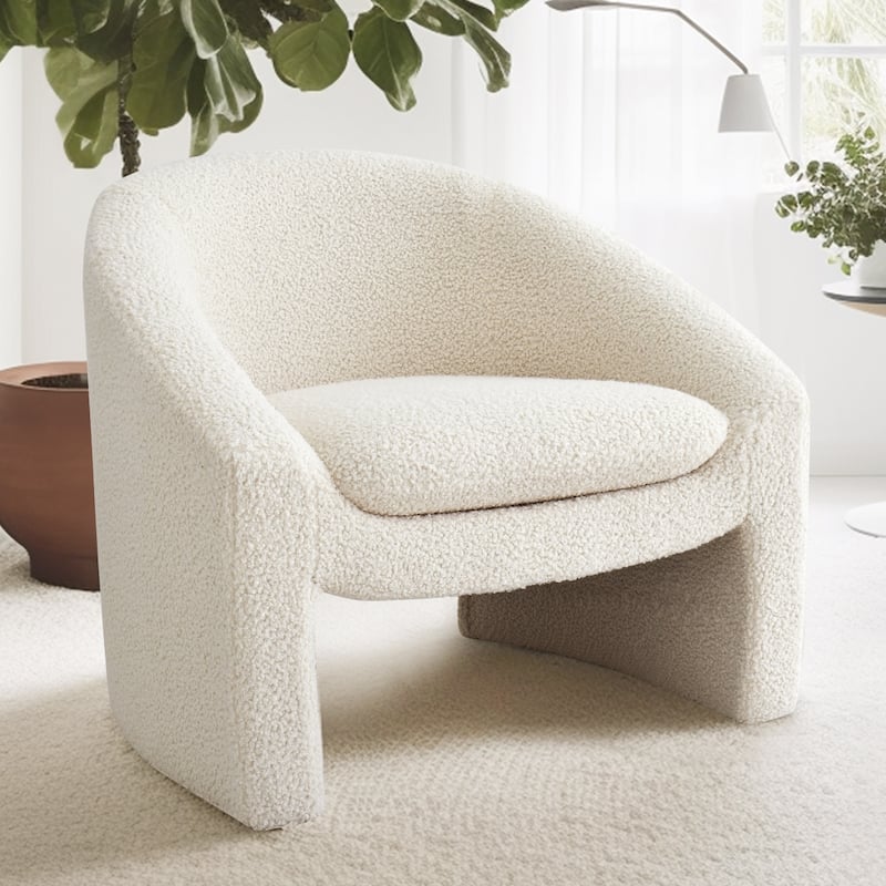 Upholstered Barrel Accent Chair - Beige Boucle