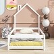 preview thumbnail 2 of 5, Twin Size Wood bed with House-shaped Headboard Floor bed with Fences,White