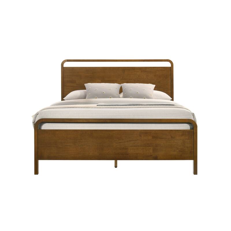 Roundhill Furniture Eldren Wood Bedroom Set, Platform Bed with Dresser, Mirror, and Nightstand in Walnut Finish