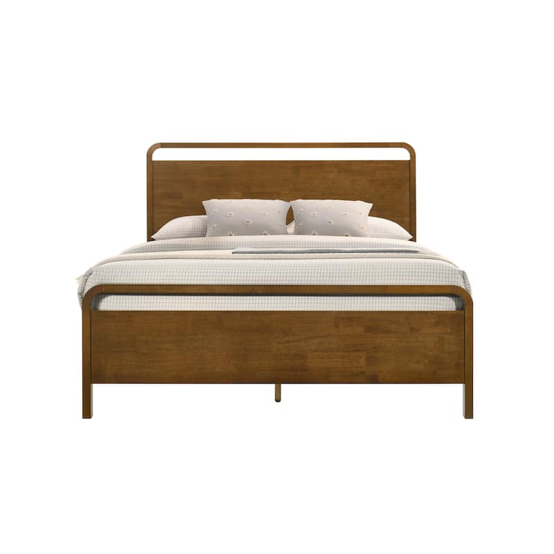 Roundhill Furniture Eldren Wood Platform Bed in Walnut Finish, King