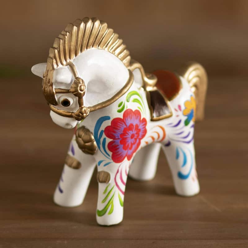 Novica Handmade White Pucara Horse Ceramic Figurine