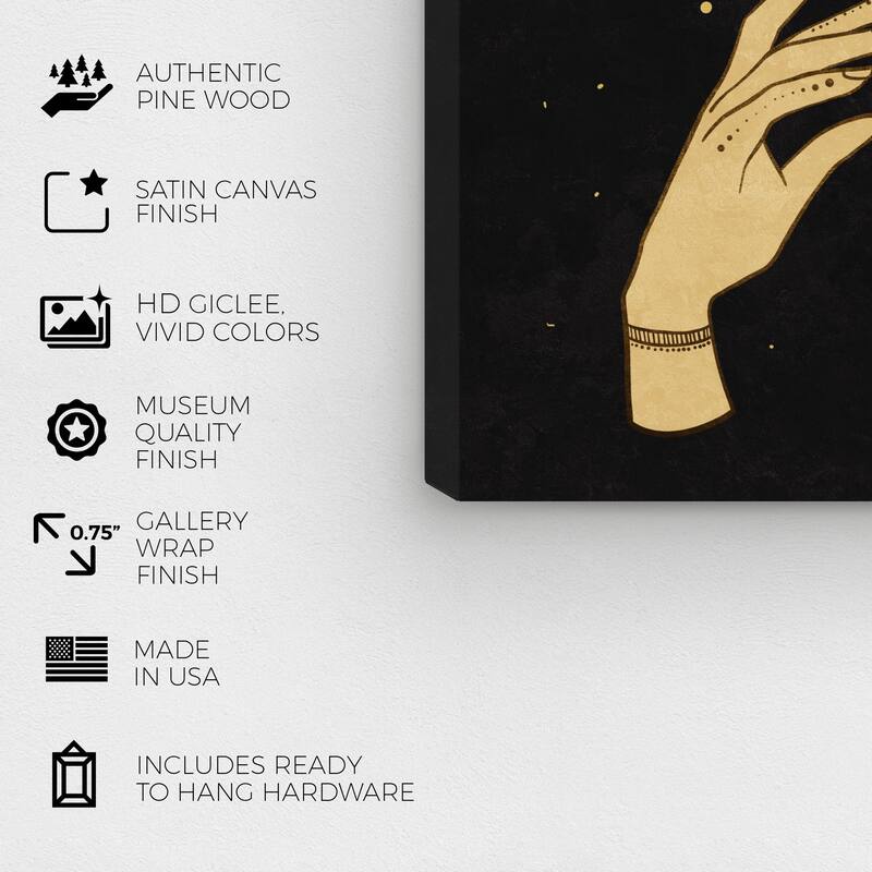 Wynwood Studio Canvas Abstract Celestial Hands 1 Gold and Bohemian & Eclectic Wall Art Canvas Print