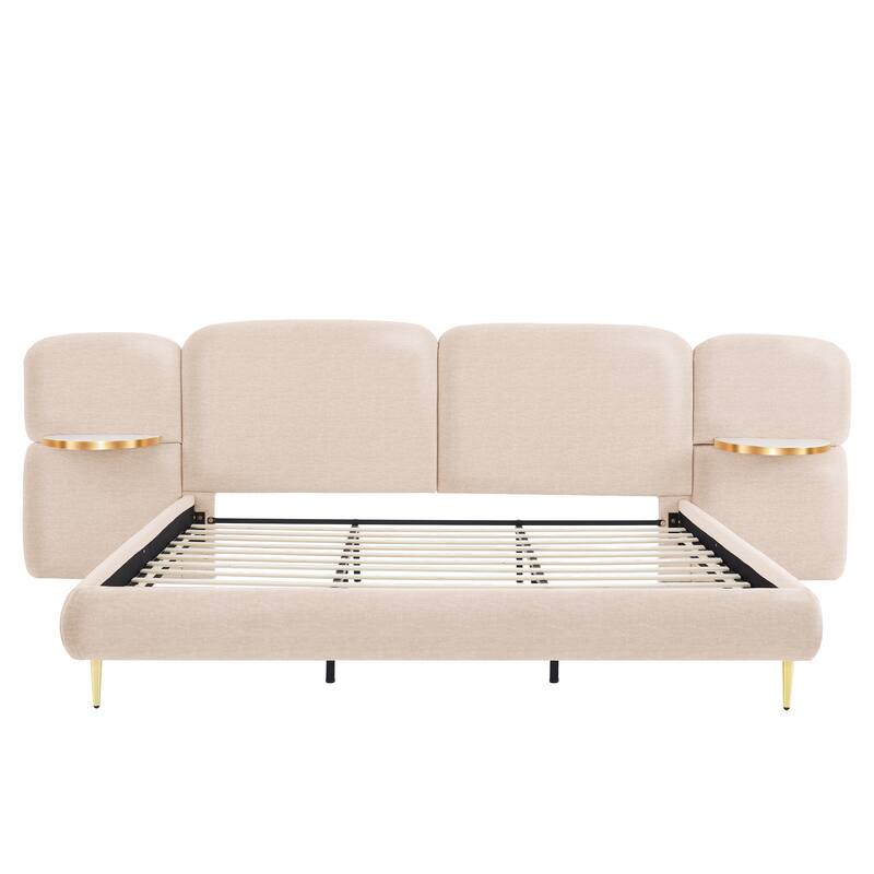 Christopher Knight Home - Thorne Upholstered Bed Frame with Headborad and 2 Side Panel Nightstands