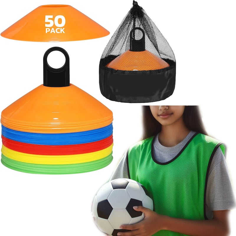 50 Disc Cones 12 Pinnies Scrimmage Vests Team Practice Training Jersey