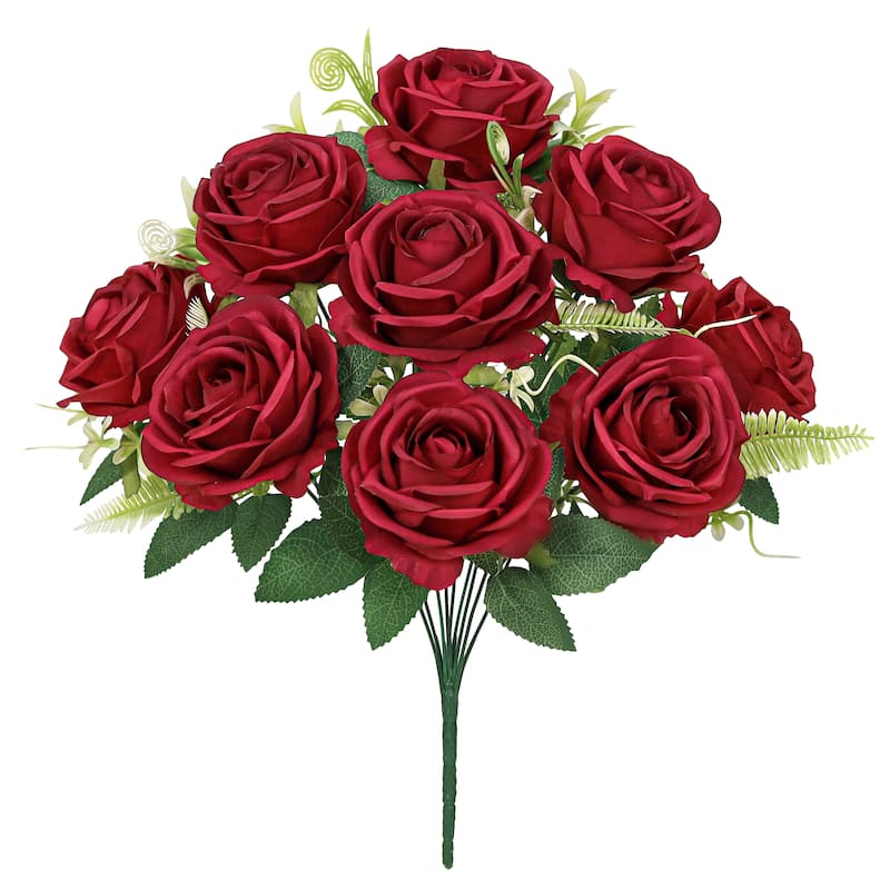 Set of 2 Red Artificial Royal Rose Flower Stem Bush Bouquet 17in - 17" L x 11" W x 11" DP