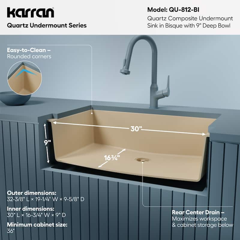 Karran Undermount 32.5 in. Large Single Bowl Quartz Kitchen Sink