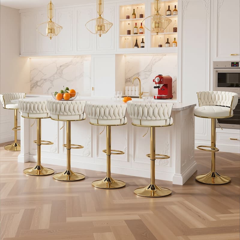 VECELO Set of 4/6 Bar Stools Adjustable Swivel with Metal Frame Modern Bar Stools with Back for Dining Room