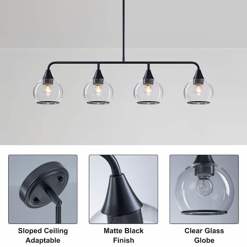 Starsky 4-Light Linear Clear Glass Globe Pendant for Kitchen Island, Modern Adjustable Chandelier