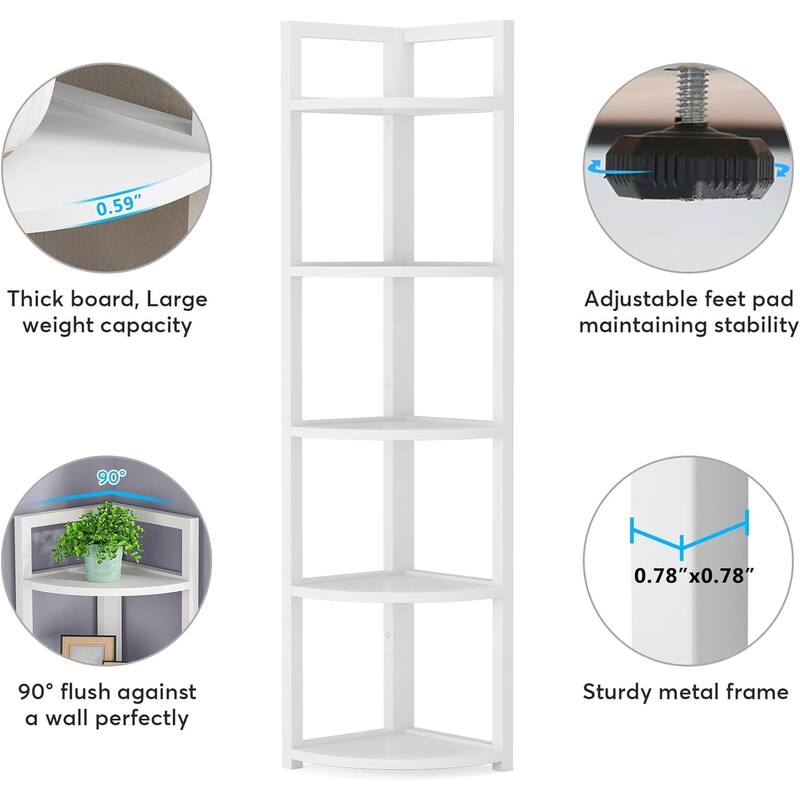 5 Tier Corner Shelves, Rustic Industrial Corner Bookshelf Bookcase