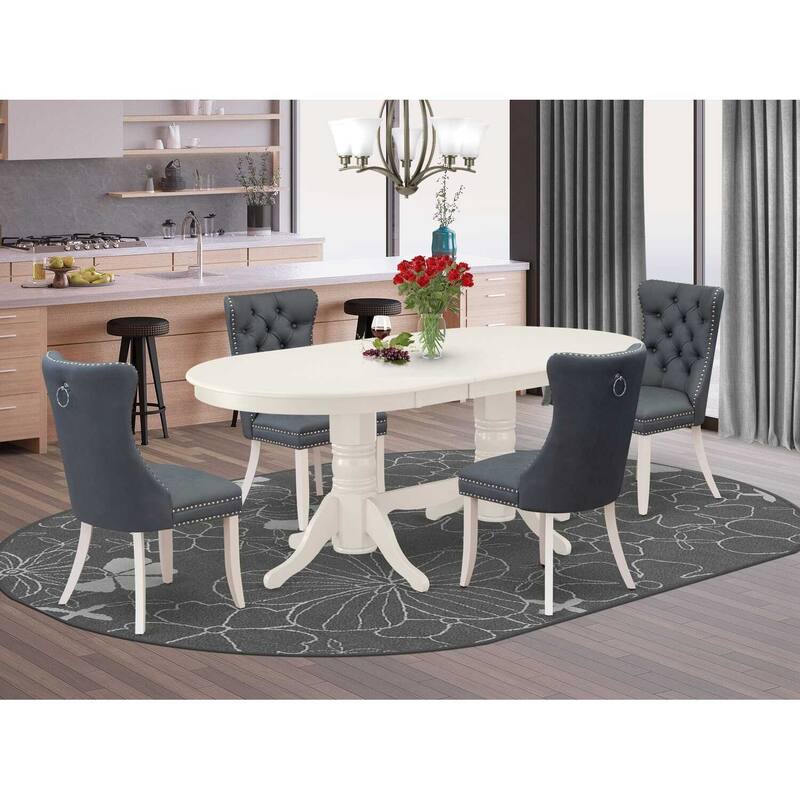 Oval Dining Set - 5 Piece Kitchen Table with 4 Chairs - Linen White Modern Dining Room Furniture
