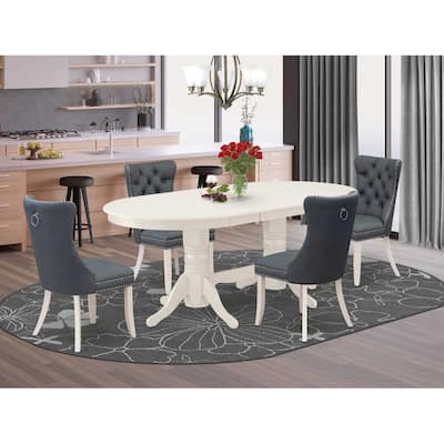 Oval Dining Set - 5 Piece Kitchen Table with 4 Chairs - Linen White Modern Dining Room Furniture