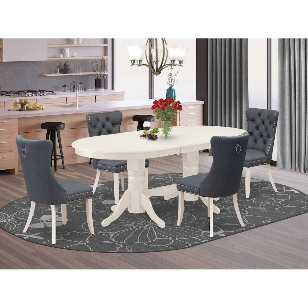 Oval Dining Set - 5 Piece Kitchen Table with 4 Chairs - Linen White Modern Dining Room Furniture