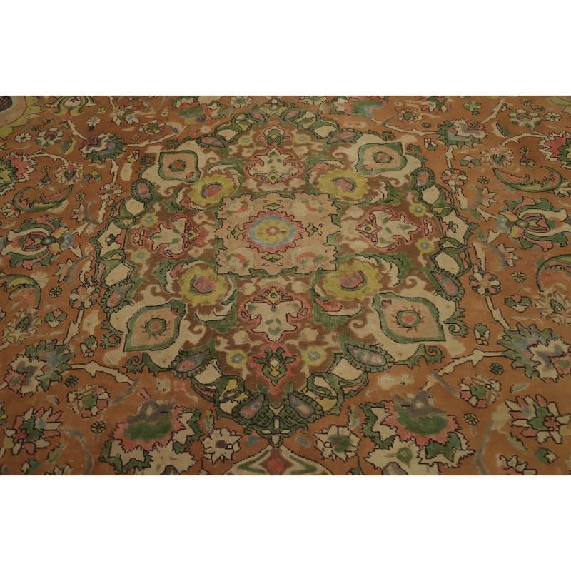 Hand Knotted Oriental 100% Wool Carpet Traditional Floral Oranges & Rust Tabriz Area Rug - 12' 10'' X 9' 9''
