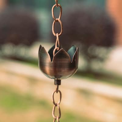 Glitzhome 8.5ft Faux Copper Lotus Shaped Rain Chain with Clip