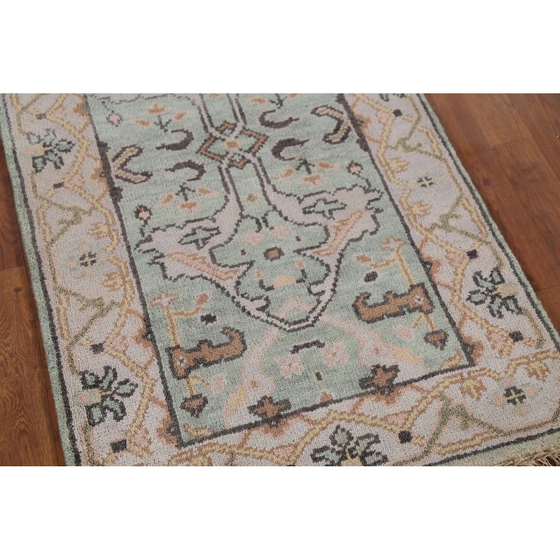 Green Oushak Oriental Runner Rug Hand-Knotted Wool Carpet - 2'6"x 8'0"