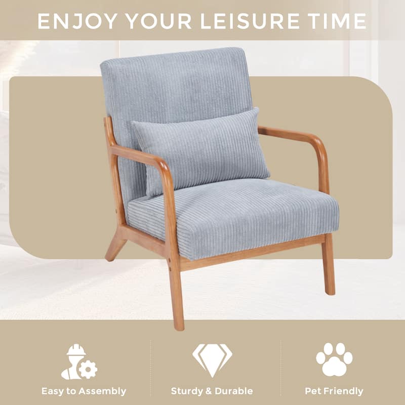 Homefun Corduroy Upholstered Mid-Century Modern Wood Frame Single Armchair for Living Room