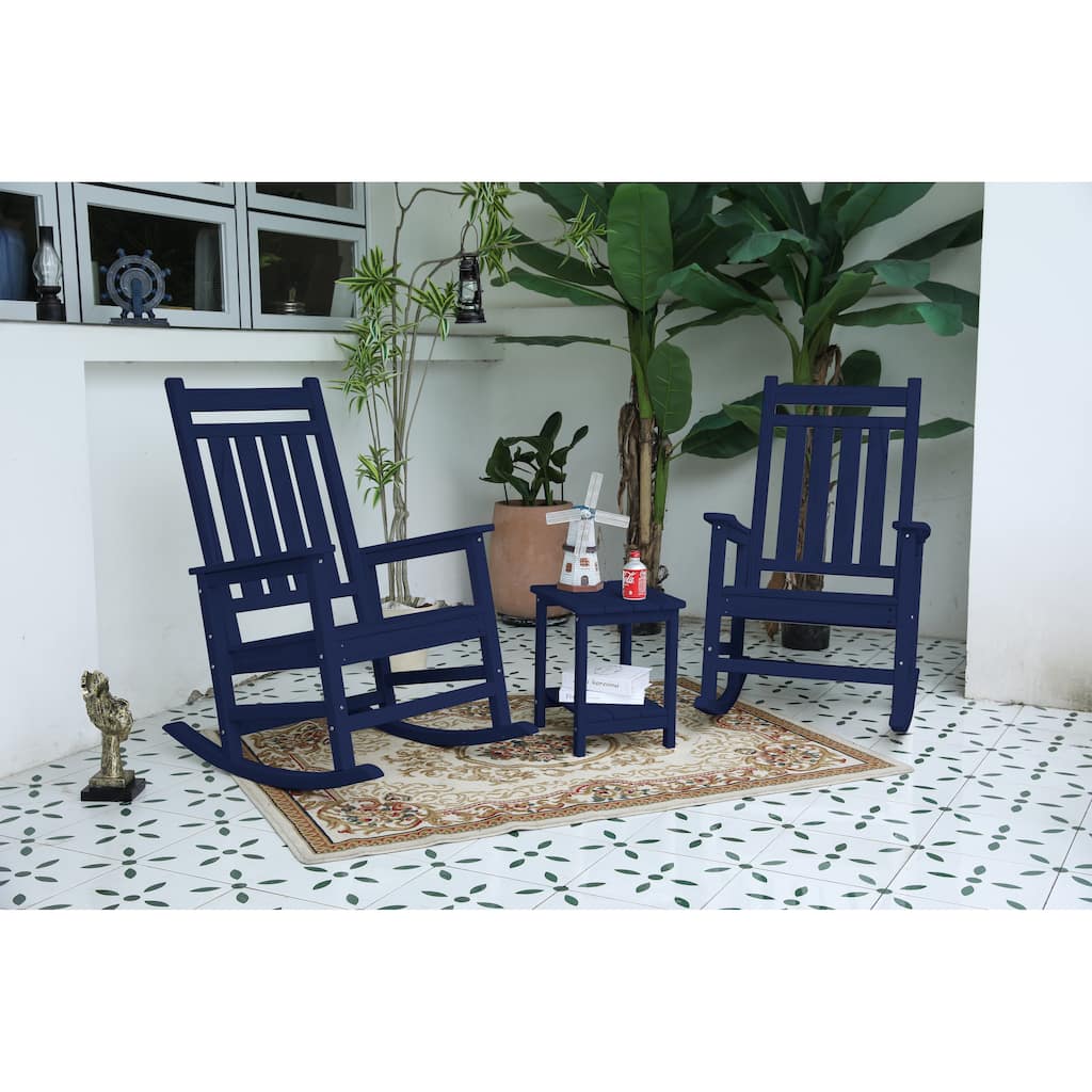 All Weather Rocking Chair Set with Side Table, 3-Piece Rocking Chair Set with Wood-Texture