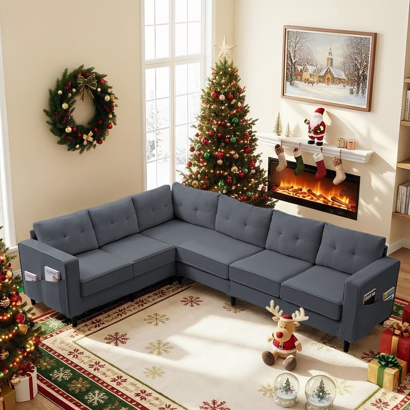 Mixoy 108"Snowflake Velvet Oversized Modular Sectional Sofa,L-Shaped Sectional Sofas with Side Pocket,Large 6 Seater Corner Sofa - Grey - Symmetrical
