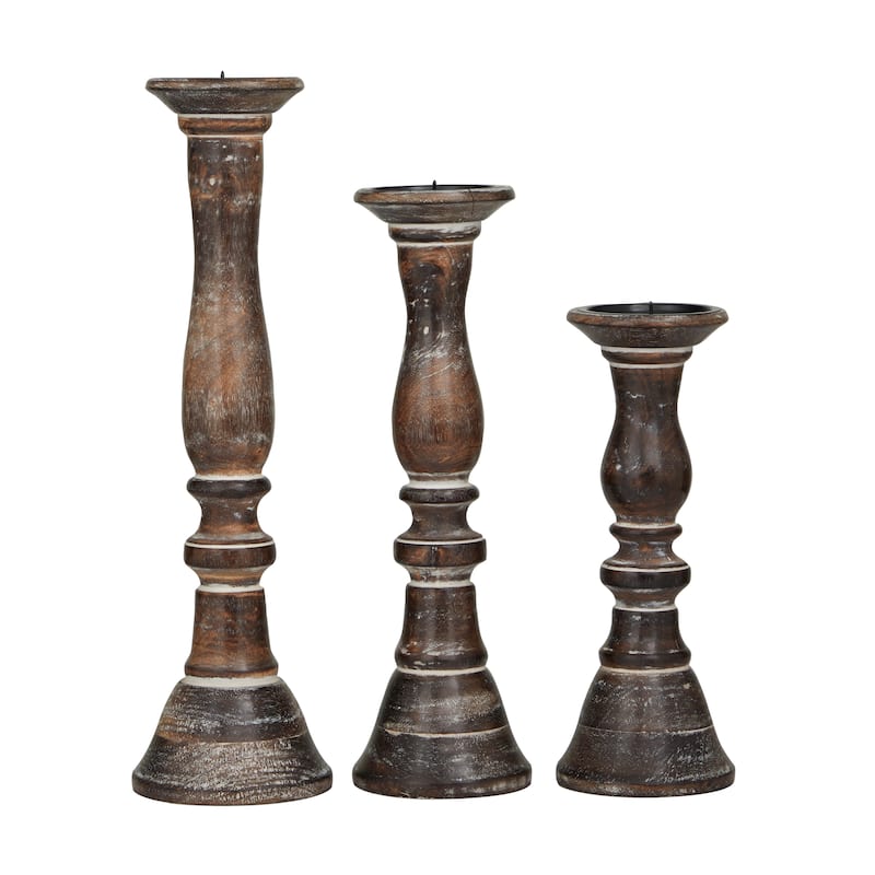 Brown, Light Brown, Gray or Black Wood Traditional Candle Holder (Set of 3) - S/3 18, 15, 12"H
