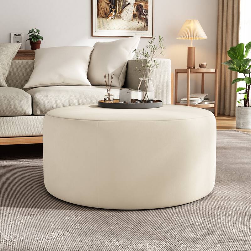 Upholstered Round Ottoman,PU Leather