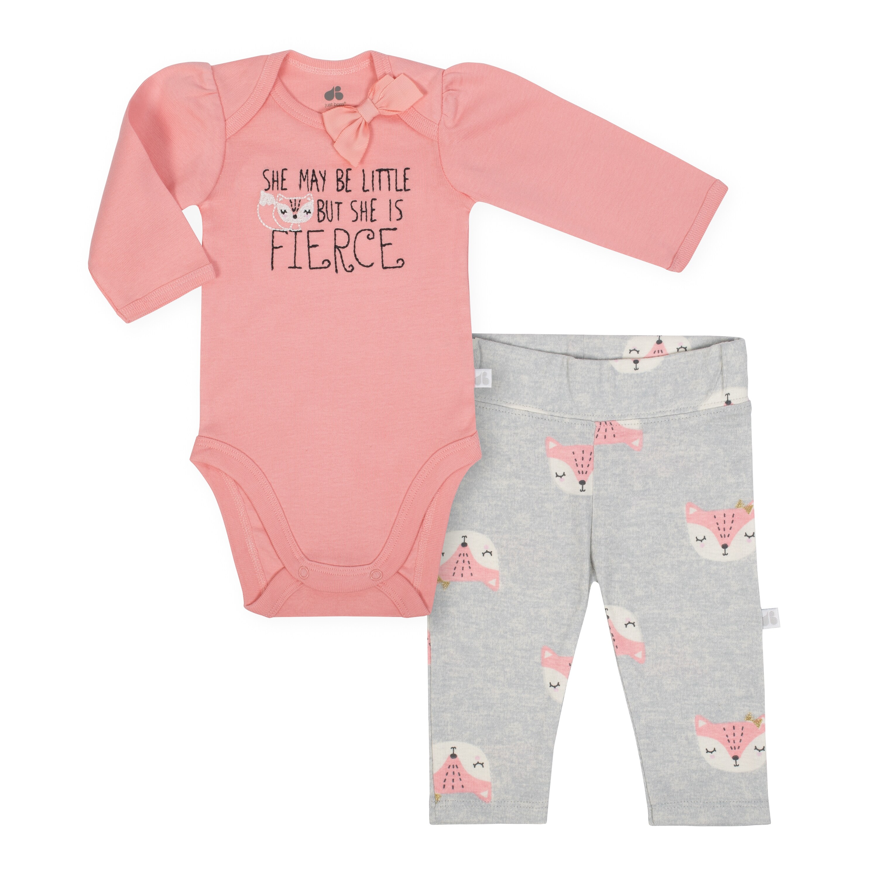 Shop Baby Girl Just Born Fox Bodysuit And Pants Set Coral Gray