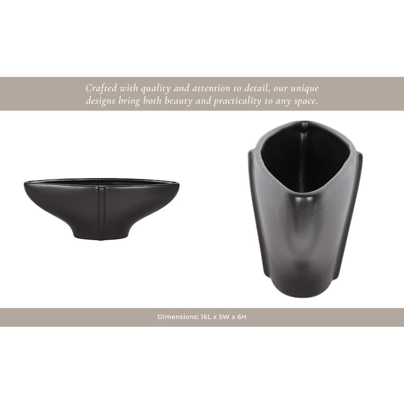 Ceramic Decorative Bowl Modern Decor Sculptural Design - 6" Black - 16" x 5" x 6"