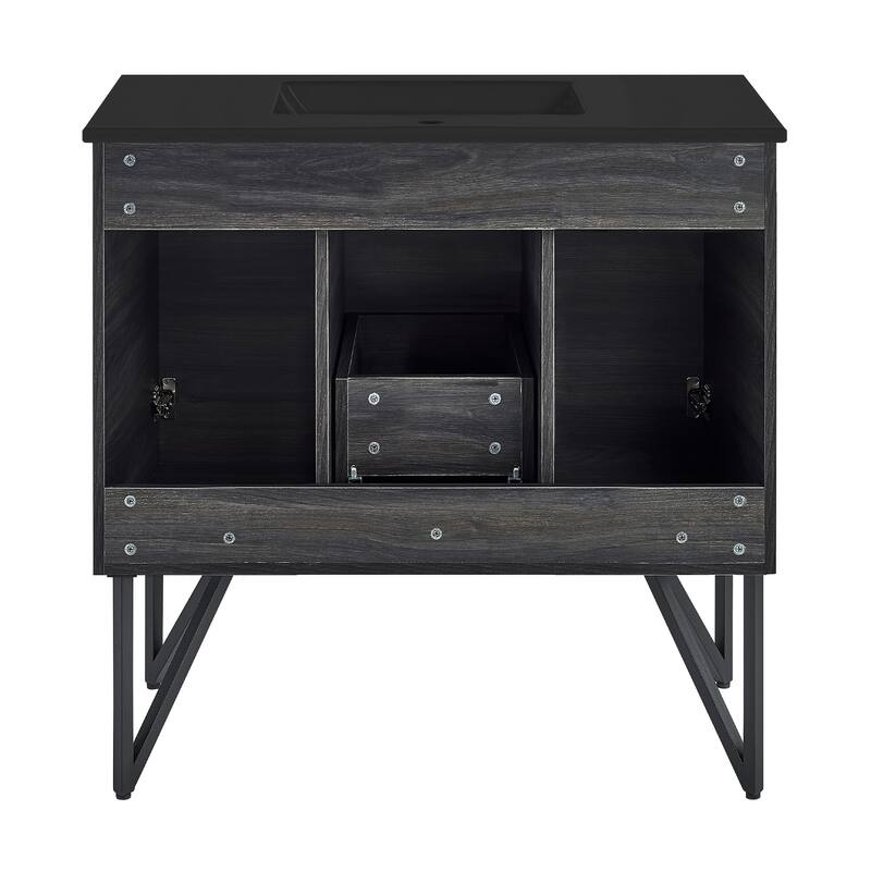 Annecy 36 In. Black Walnut Bathroom Vanity With Black Ceramic Sink Top