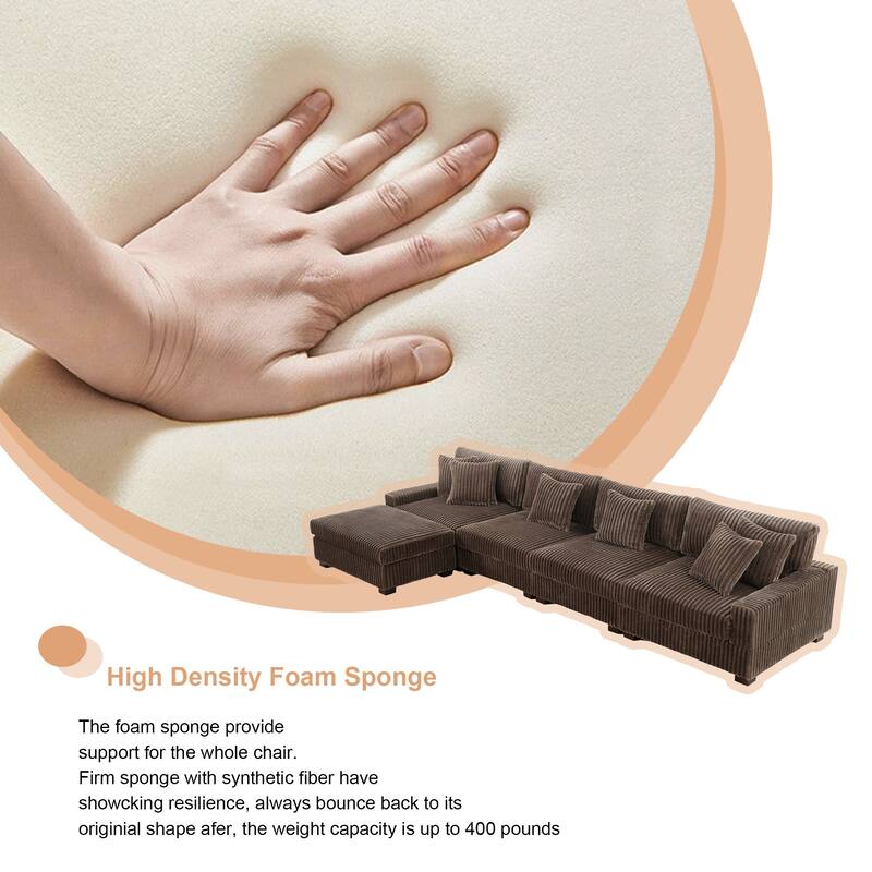 Modular Cotton Flannel Plush Sectional Sofa with Ottomans