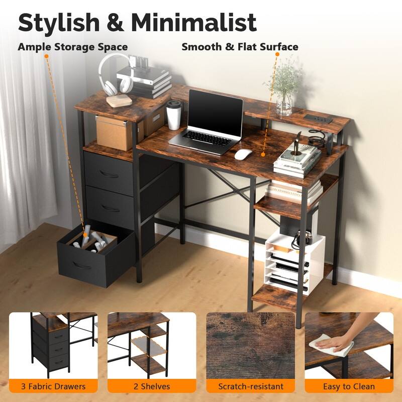 47'' Computer Gaming Office Desk with Charging Station , Storage Drawers, Versatile Writing Work Desk for Home Office Study