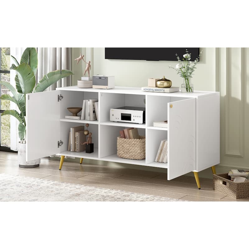 Tv Stand For Tvs Up To 55 Inches,Entertainment Center Media Console,Adjustable Shelf,Metal Legs,Handles And Anti-Tip Device