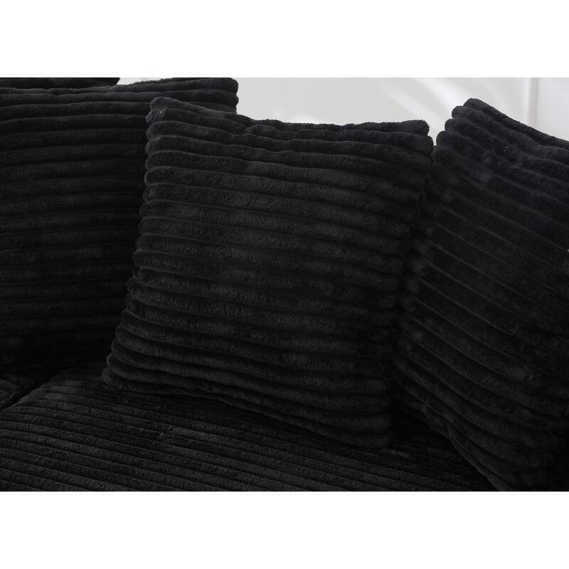 Oversized Two-Piece L Shaped Corduroy Sofa with Left Chaise Daybed and Eight Throw Pillows, Black