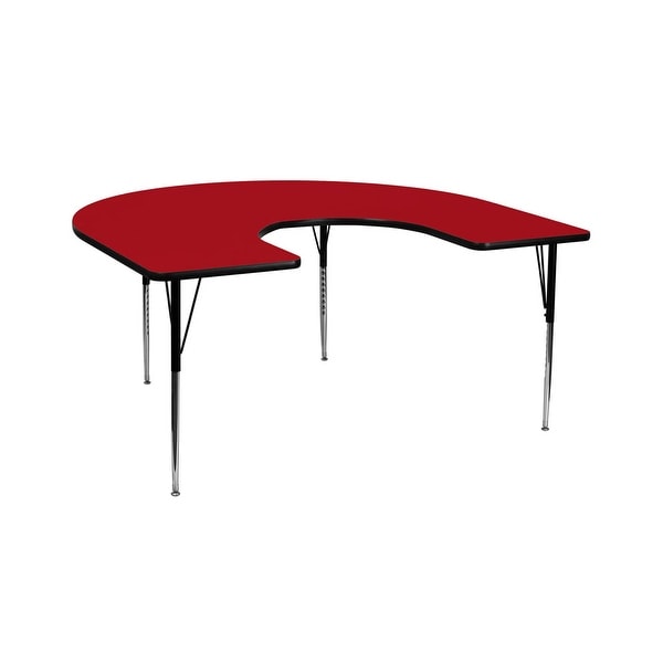 Offex 60''W x 66''L Horseshoe Activity Table with Red Thermal Fused Laminate Top and Standard Height Adjustable Legs