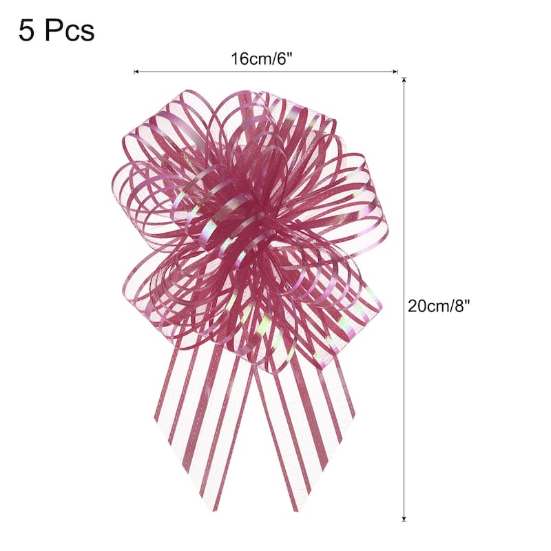 5pcs 6" Large Organza Pull Bow Chiffon Gift Wrapping Bows Ribbon - Wine Red - 6"