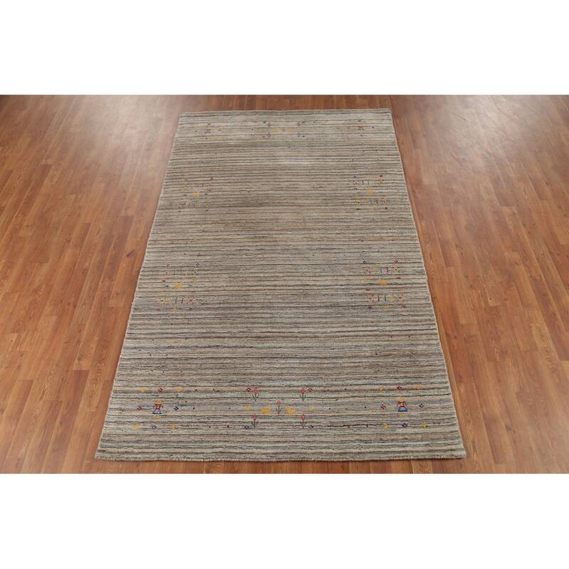 Striped Tribal Gabbeh Oriental Area Rug Handmade Wool Carpet - 4'11"x 7'11"