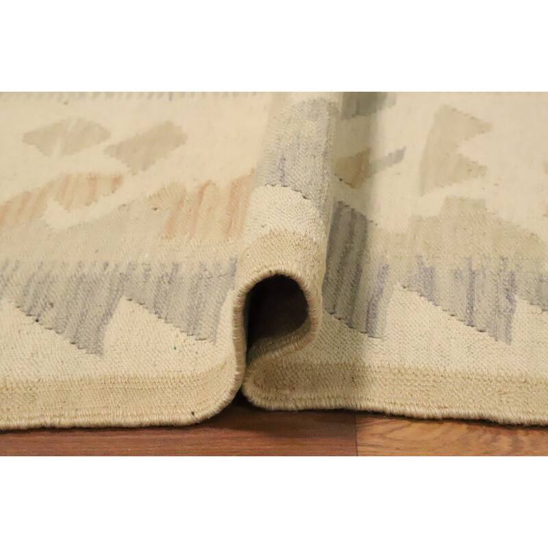 Hand Woven Oriental 100% Wool Carpet Southwestern Tribal Beige & Ivories Kilim Area Rug - 9' 10'' X 6' 4''