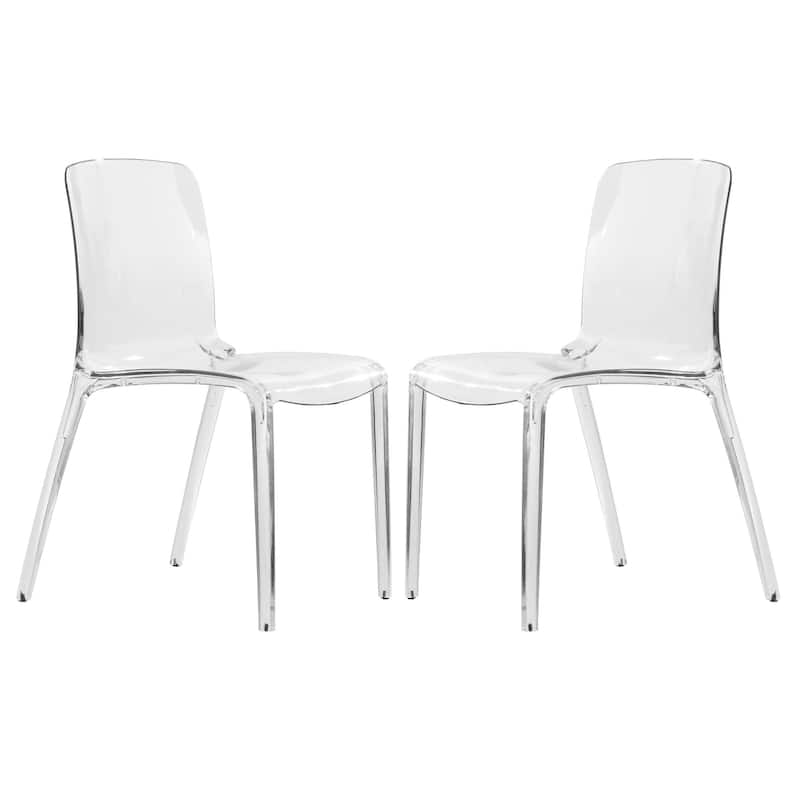 Stackable Plastic Dining Chair Set of 2 Modern Full Back Acrylic Transparent Side Chair