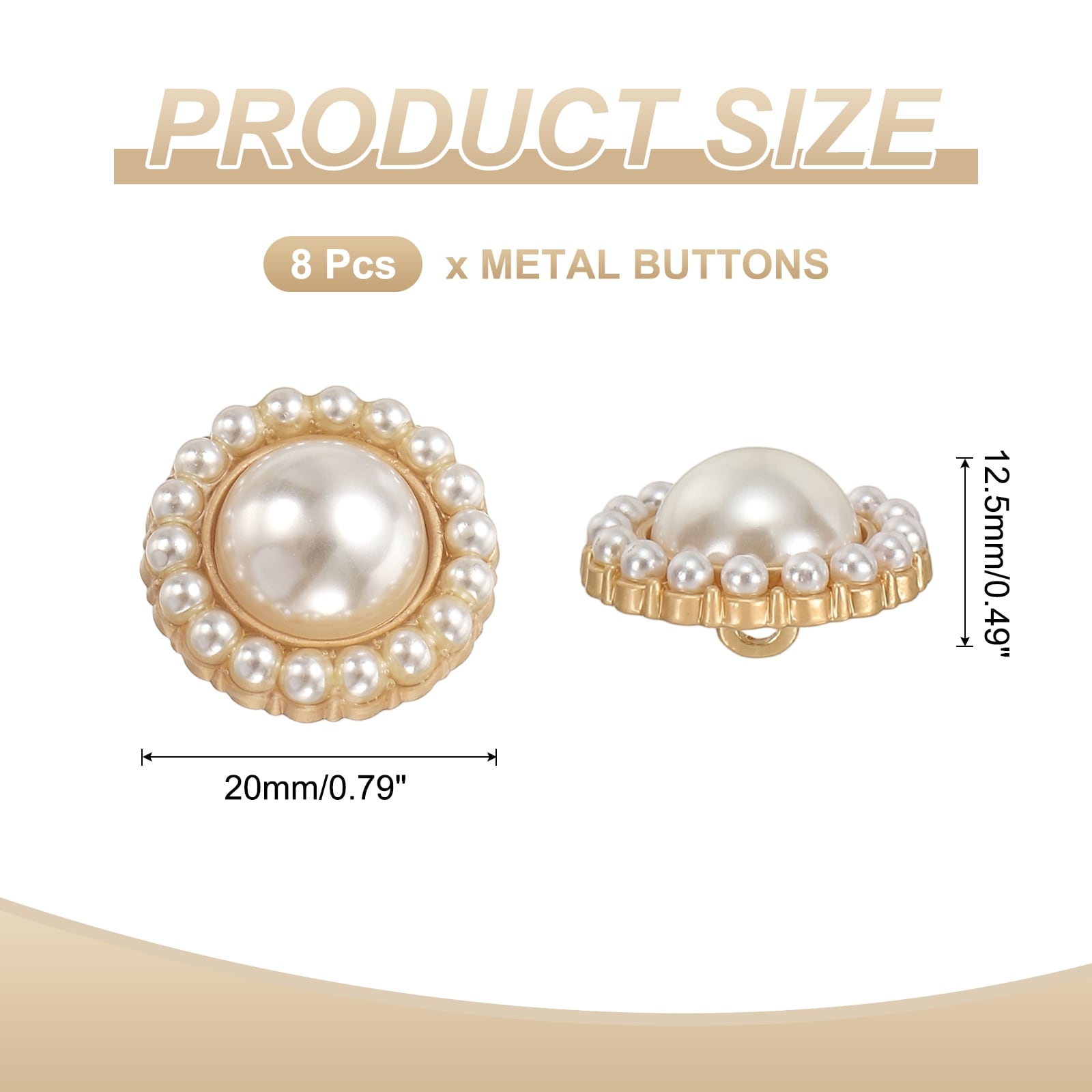 Metal Button Zinc Alloy Round Button Pearl Craft Sewing Accessories for Clothing DIY Crafts - Gold