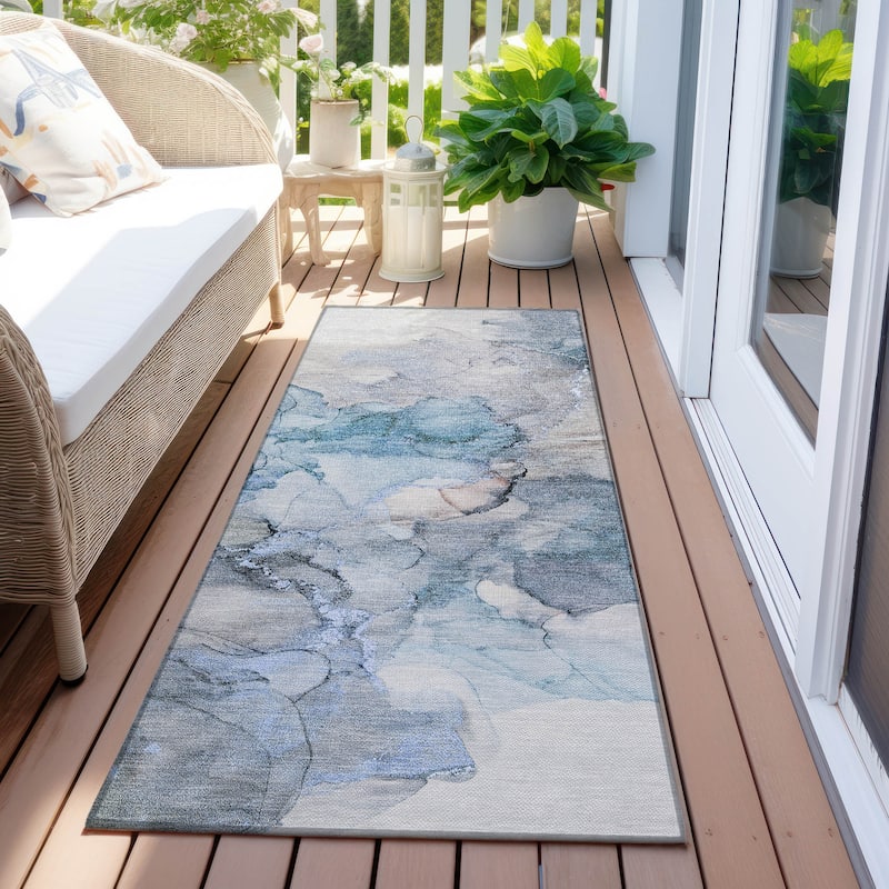 Machine Washable Indoor/ Outdoor Abstract Chantille Rug