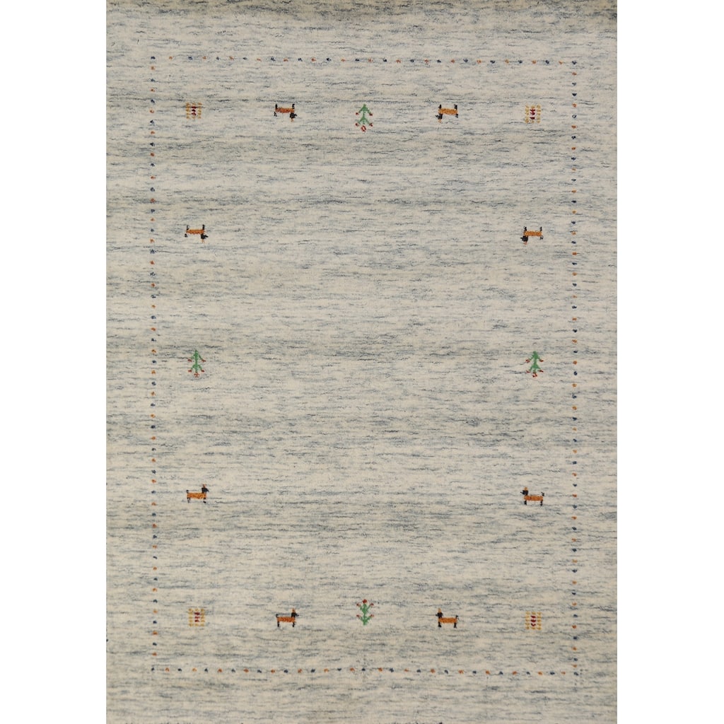 Little Animals Gabbeh Oriental Area Rug Hand-Knotted Wool Carpet - 4'0" x 5'10"