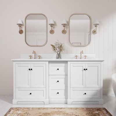 72-Inch Elegant Solid Wood Bathroom Vanity with Ceramic Top, Double Sinks, and Ample Storage