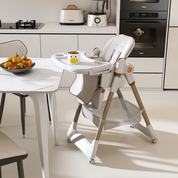slide 2 of 40, Adjustable Foldable Baby High Chair with Tray and Wheels for 0 6 Years White